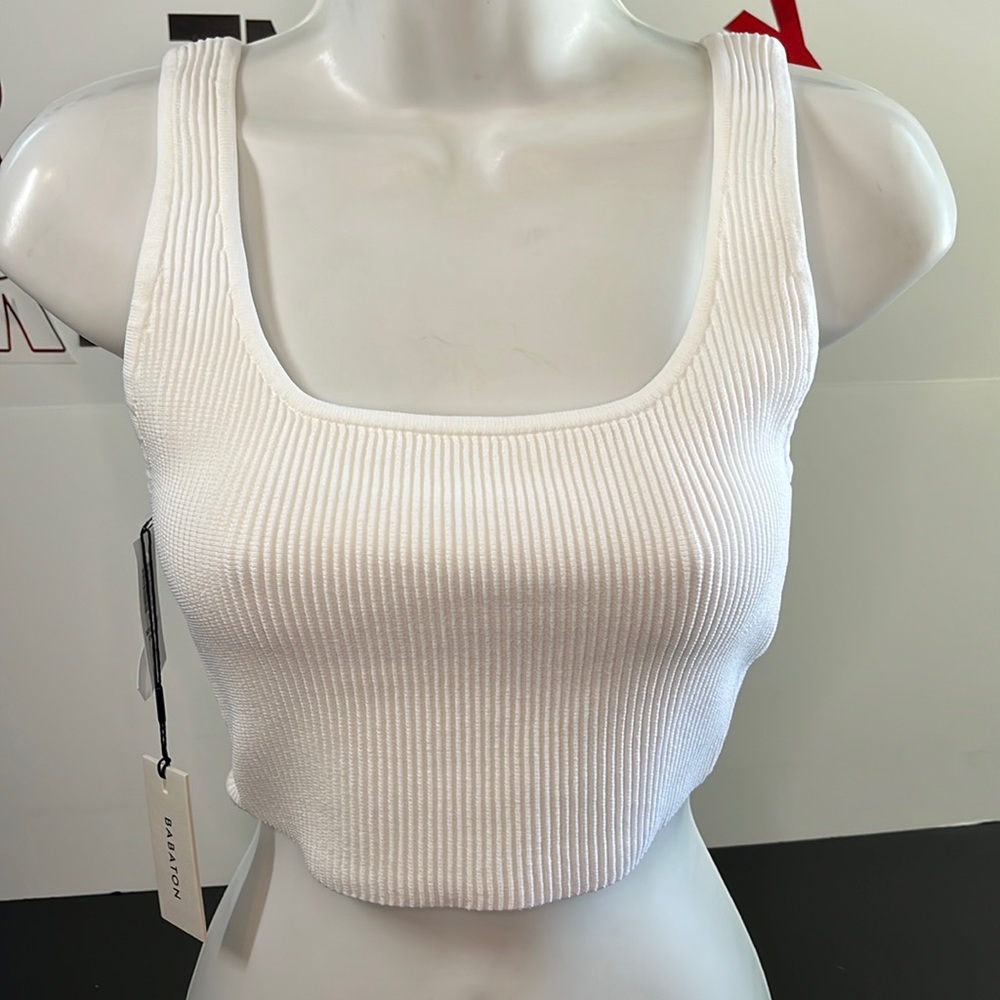 Aritzia color white Sculpt Knit Squareneck Cropped Tank